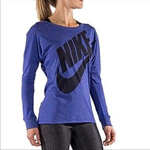 Nike Swoosh Logo Dolman Long Sleeve Tee T-Shirt Top Purple Black Size Small
